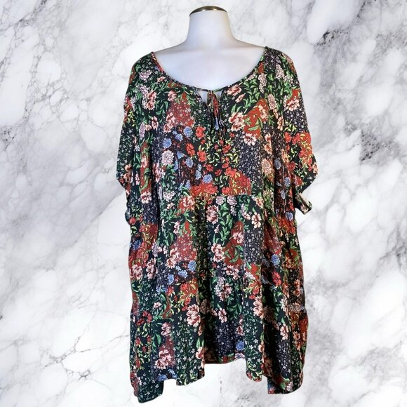 Torrid Black Floral Textured Stretch Rayon Babydoll - Picture 3 of 11